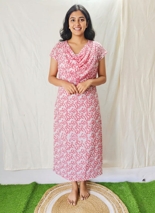 Pink Rippon Shwal Type Feeding Frock (Inner Double Side Zip)